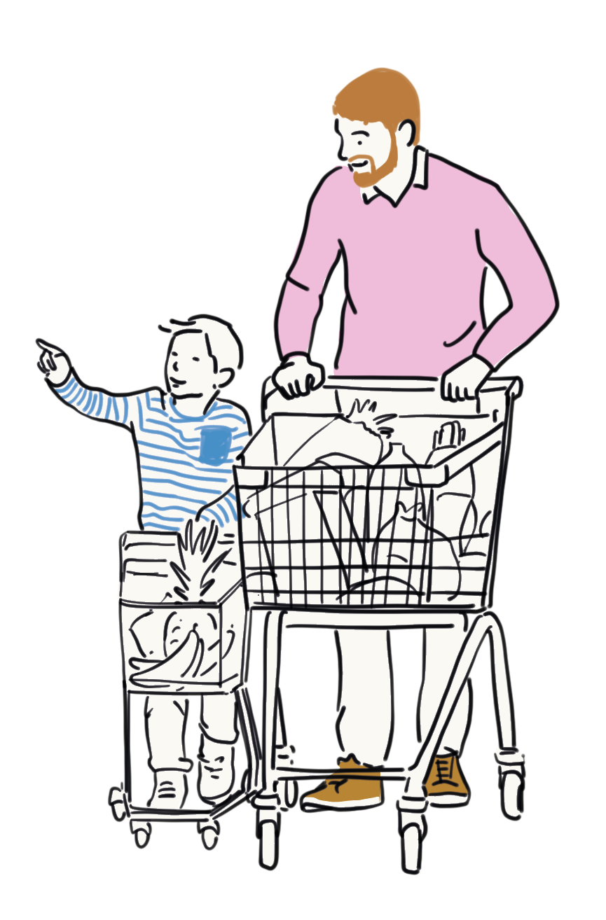 Three shoppers walking together